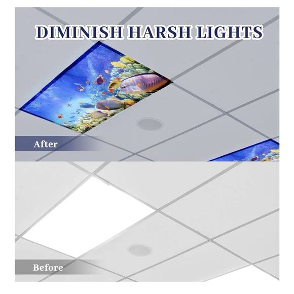Hortsun 3 Pack Fluorescent Light Covers 4X2 OCEAN SCENE Magnetic Light Cover - Picture 2 of 5
